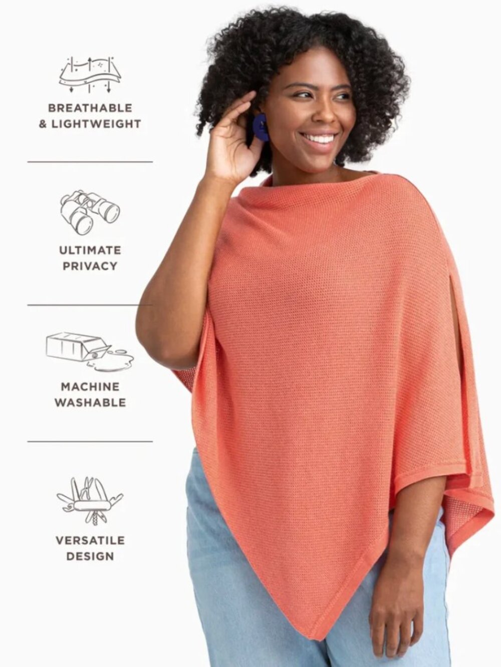 Cocoon+ by AMMA Nursing Cover in Coral Plus Size Poncho Wrap Shawl